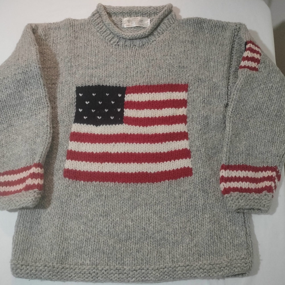 Natives The Authentic Hand-knit By Otavalo-Ecuador 100% Wool Flag Sweater